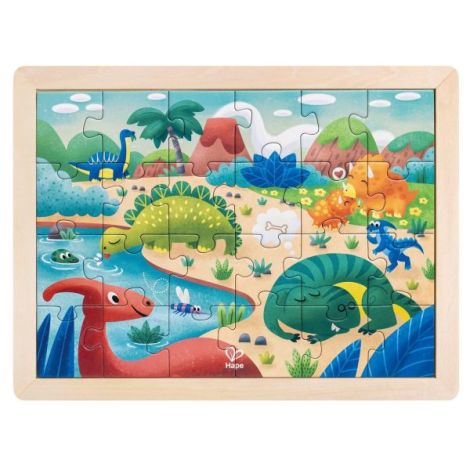 Puzzle din lemn 2 in 1 - Dinozauri (26 piese), cu fata dubla si activitate colorare - imagine 7